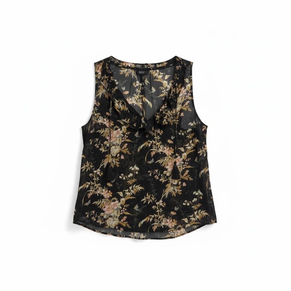 Paige Black Floral Silk Sleeveless Blouse, Size Small